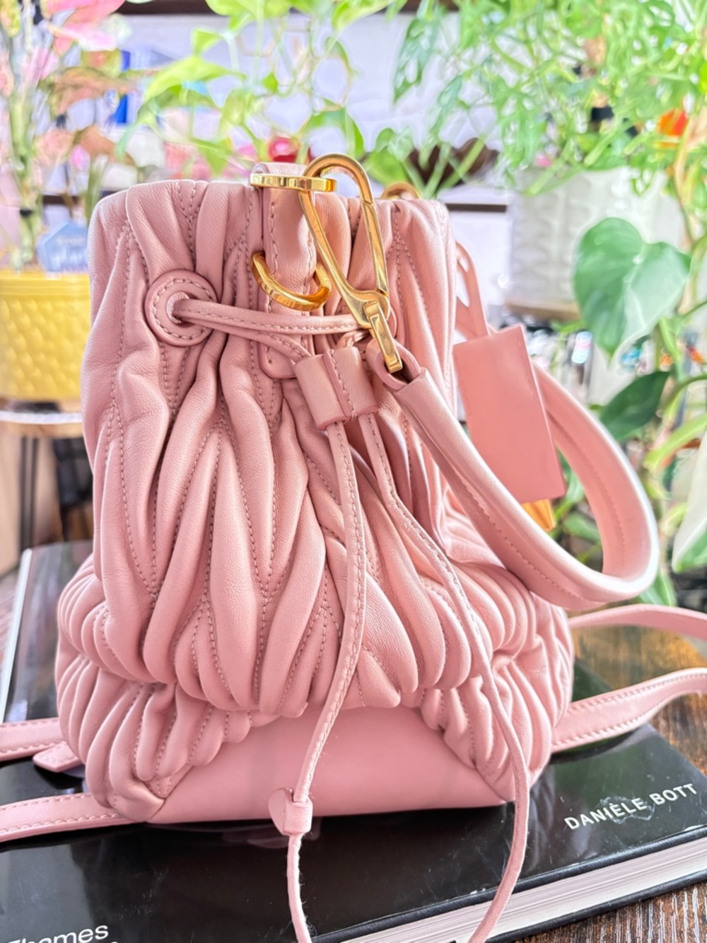Miu Miu Blush Pink Matelassé Drawstring Shoulder Bag - Picture 5 of 8
